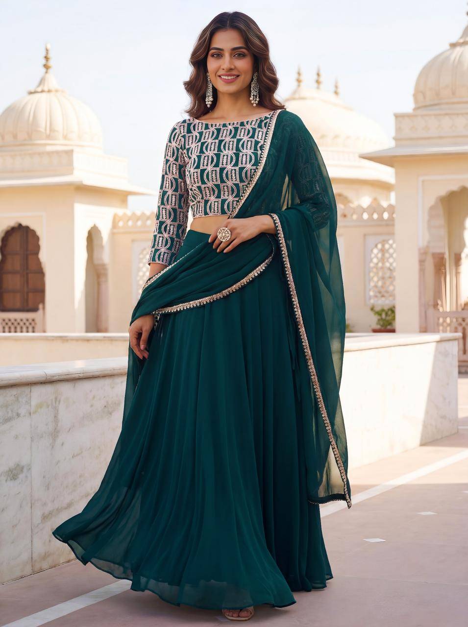 Deep Georgette vol 32 Green Lehenga choli manufacturers in Jaipur